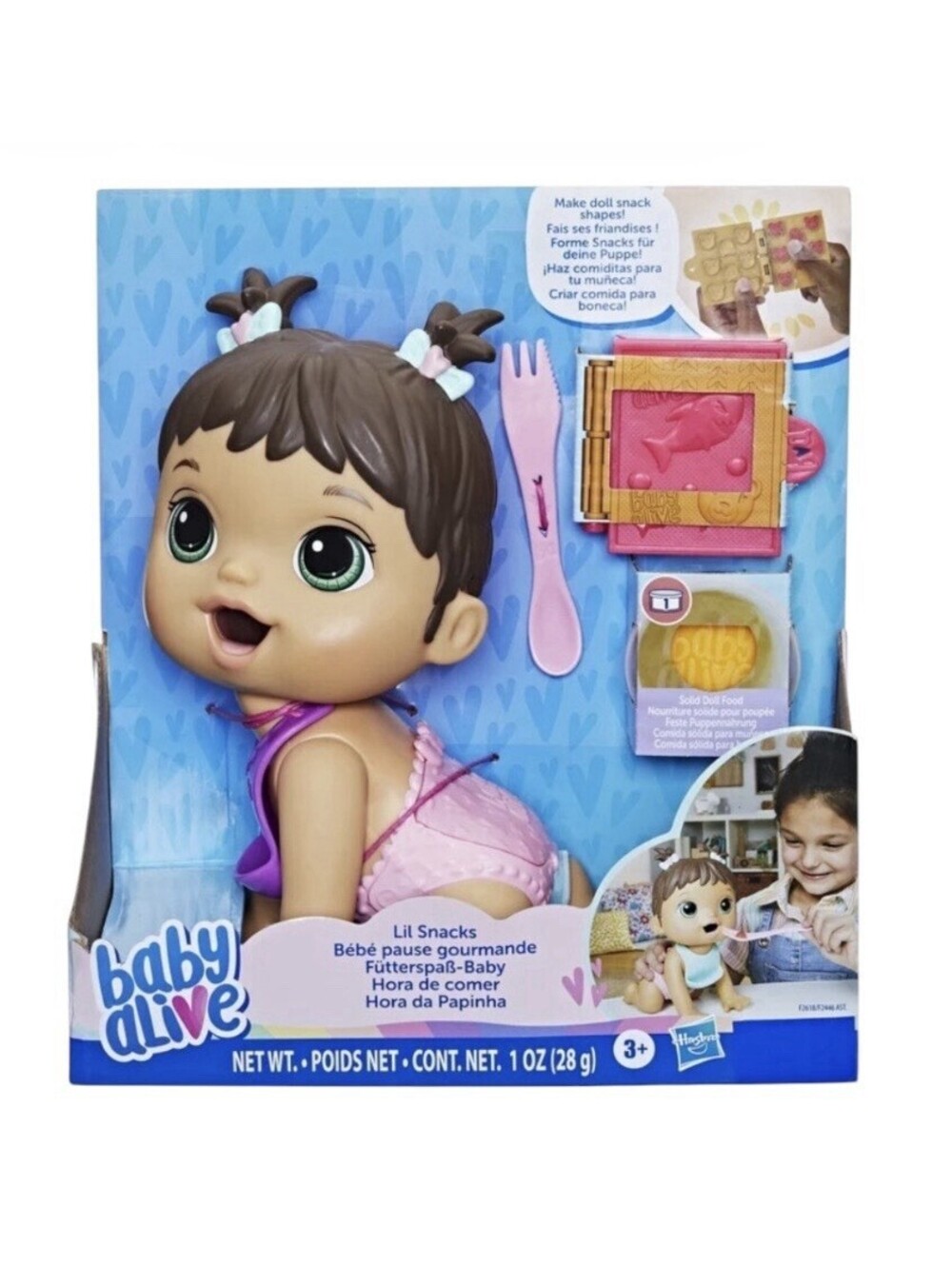 Baby Alive Lil Snacks Doll with Brown Hair, Eats and "Poops"